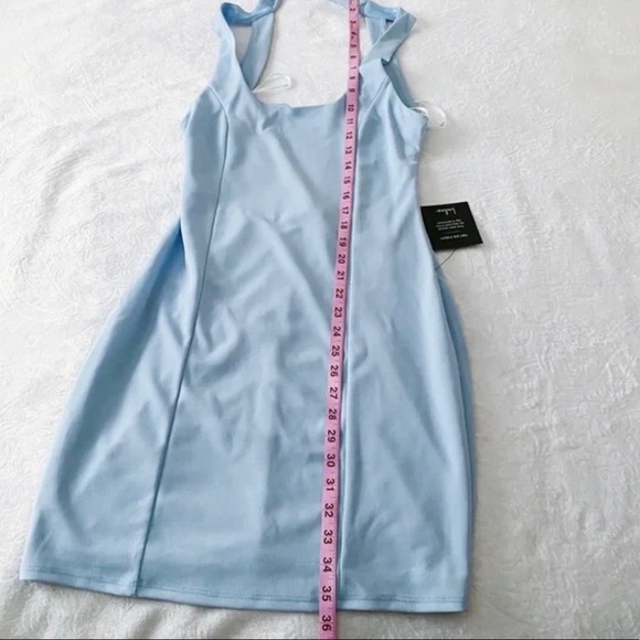 NWT Light Blue Tie Back Ponte Bodycon Mini Dress - Picture 3 of 9